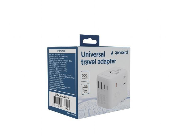Gembird TPA-2A3C70-01-W Αντάπτορας Πρίζας από Universal σε Universal - Image 3