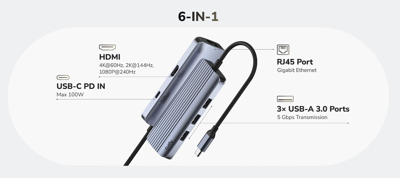 Cudy USB 3.2 Hub 20 Θυρών με σύνδεση USB-A / Ethernet Γκρι - Image 3
