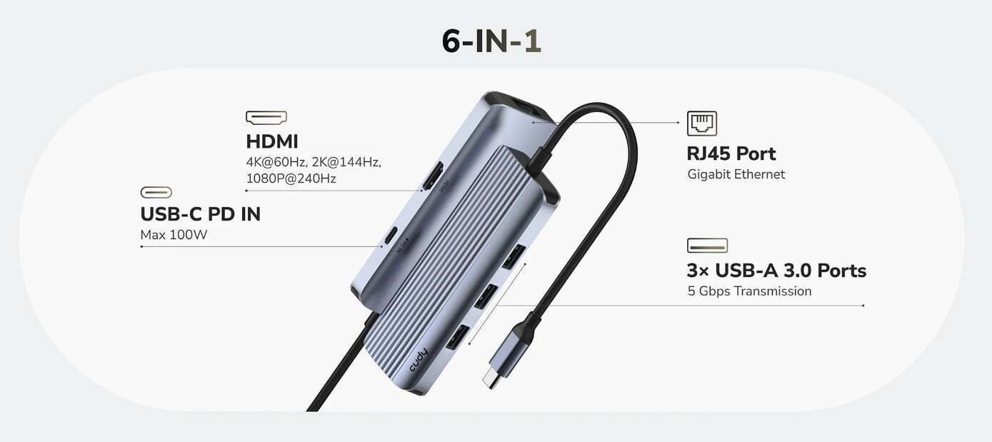 Cudy USB 3.2 Hub 20 Θυρών με σύνδεση USB-A / Ethernet Γκρι - Image 4