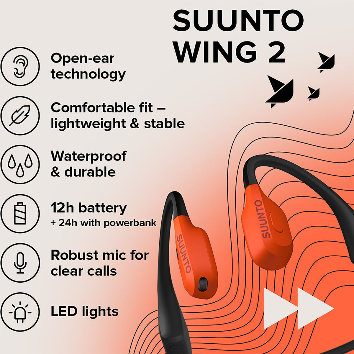Suunto Wing 2 Bone Conduction Bluetooth Handsfree Ακουστικά με Αντοχή στον Ιδρώτα και Θήκη Φόρτισης Πορτοκαλί - Image 11