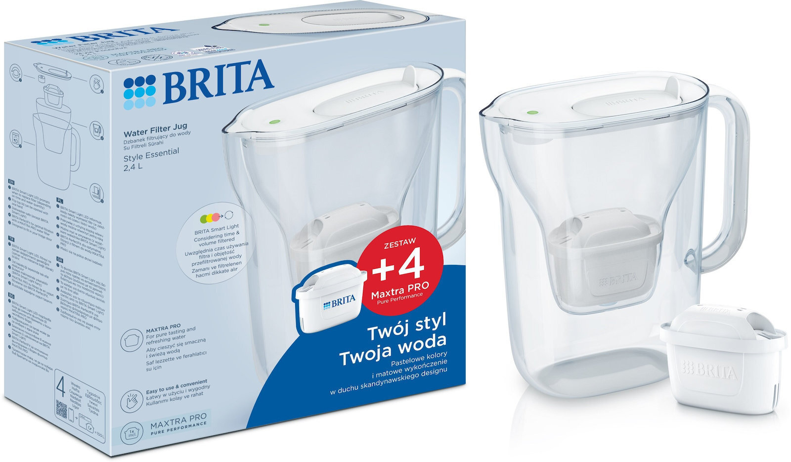 Brita Style Essential Κανάτα Σερβιρίσματος Πλαστική White με Φίλτρο 2400ml