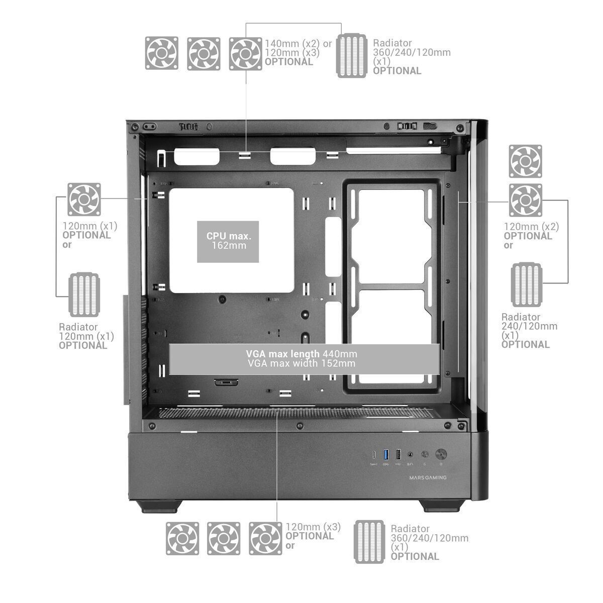 Mars Gaming MC-LCDPRO Gaming Midi Tower Κουτί Υπολογιστή με Πλαϊνό Παράθυρο Μαύρο - Image 5