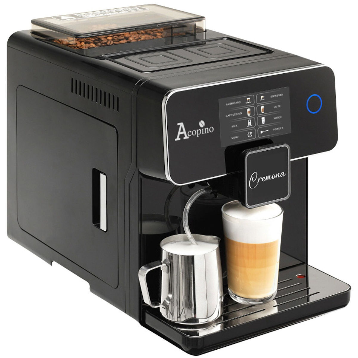 Acopino Cremona Αυτόματη Μηχανή Espresso 1500W Πίεσης 19bar με Μύλο Άλεσης Μαύρη