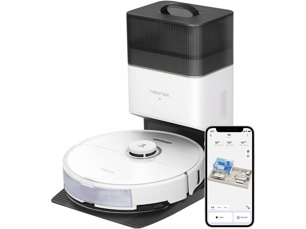 Roborock S8+ Σκούπα Ρομπότ για Σκούπισμα & Σφουγγάρισμα με Χαρτογράφηση και Wi-Fi Λευκή