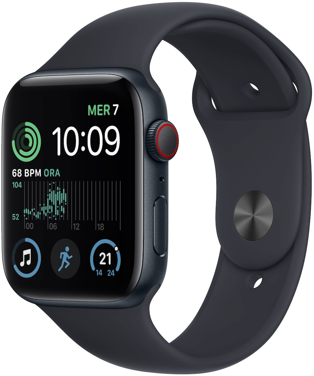 Apple Watch SE 2022 Cellular Aluminium 44mm Αδιάβροχο με eSIM και Παλμογράφο (Midnight with Midnight Sport Band) - Image 2