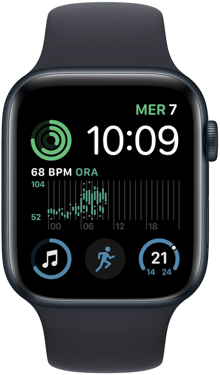 Apple Watch SE 2022 Cellular Aluminium 44mm Αδιάβροχο με eSIM και Παλμογράφο (Midnight with Midnight Sport Band)