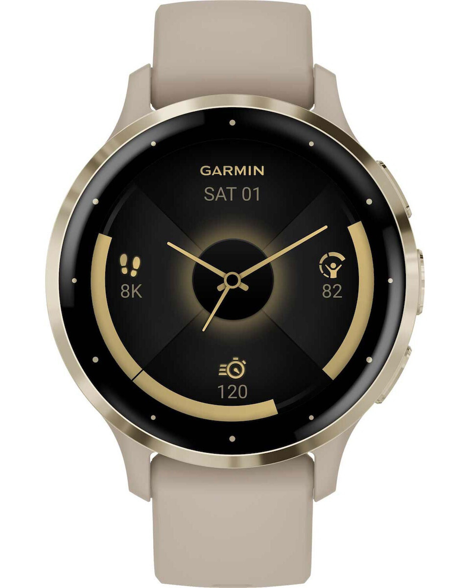 Garmin Venu 3S Stainless Steel 41mm Αδιάβροχο Smartwatch με Παλμογράφο (Soft Gold Stainless Steel Bezel with French Gray Case and Silicone Band)