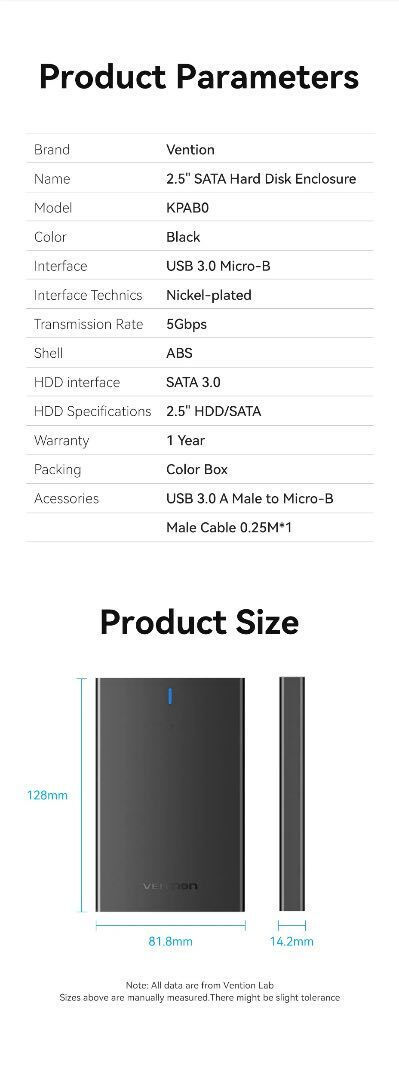 Vention Θήκη για Σκληρό Δίσκο 2.5" SATA III με σύνδεση USB 3.0 KPAB0 - Image 5