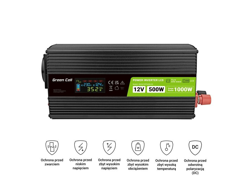 Green Cell Inverter Αυτοκινήτου Καθαρού Ημιτόνου για 12V DC 500W/10000W - Image 5