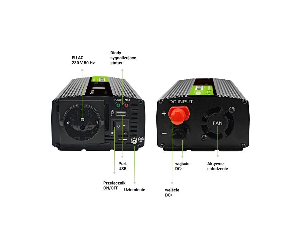 Green Cell Inverter Αυτοκινήτου Καθαρού Ημιτόνου για 12V DC 500W/10000W - Image 9