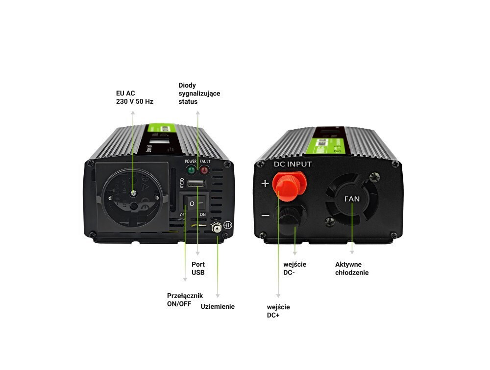 Green Cell Inverter Αυτοκινήτου Καθαρού Ημιτόνου για 12V DC 500W/10000W - Image 12