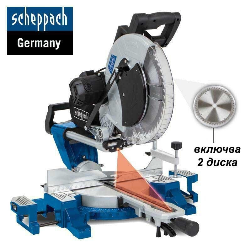 Scheppach 5901218901 Φαλτσοπρίονο Ρεύματος Δύο Εργασιών με Ισχύ 2000W, Δίσκο Κοπής Διαμέτρου 305mm & Ταχύτητα Κοπής 250rpm