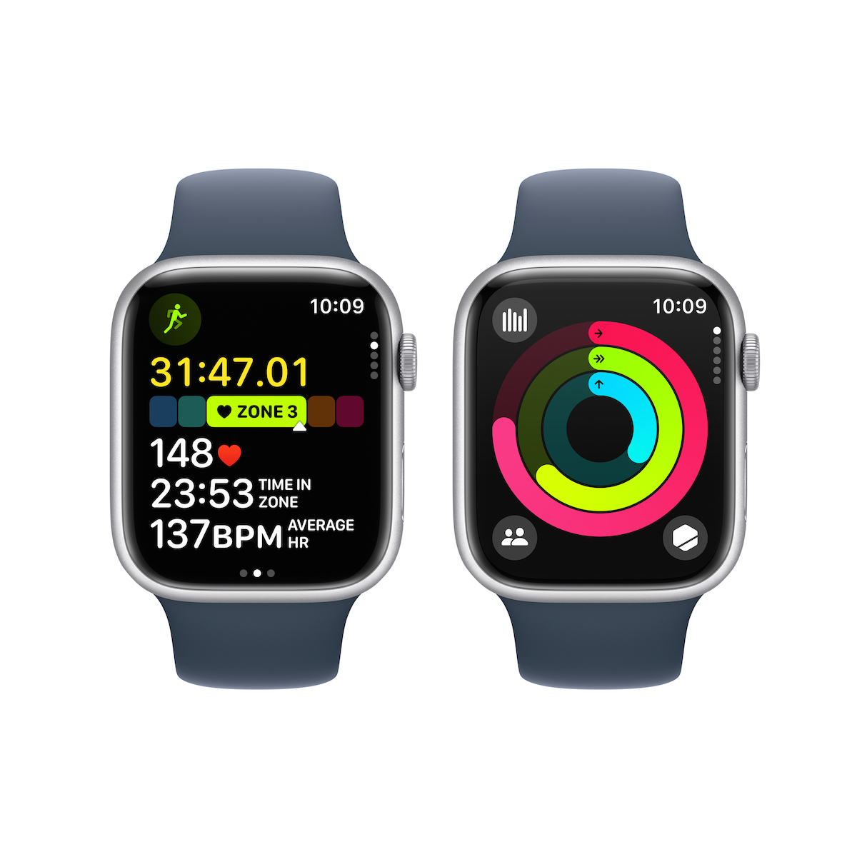 Apple Watch Series 9 Aluminium 45mm Αδιάβροχο με Παλμογράφο (Silver με Storm Blue Sport Band (M/L)) - Image 8
