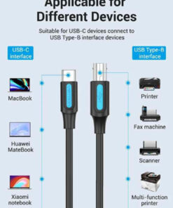 Alternative view of Vention Male USB 2.0 Cable USB-C male - USB-B Μαύρο 2m