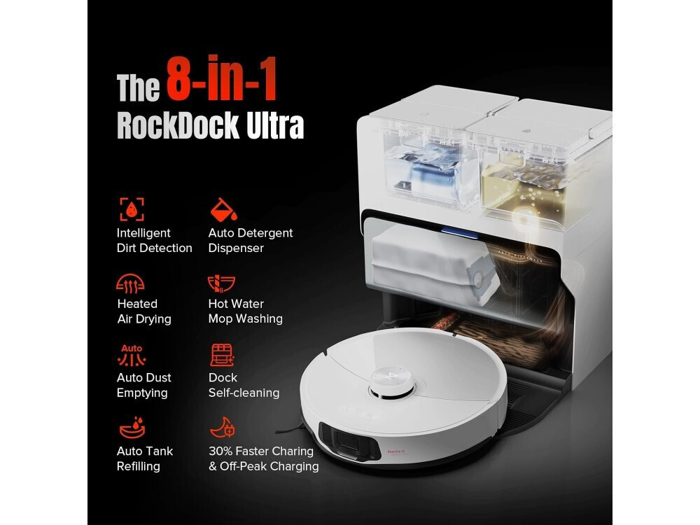 Roborock S8 MaxV Ultra Σκούπα Ρομπότ για Σκούπισμα & Σφουγγάρισμα με Χαρτογράφηση και Wi-Fi Λευκή - Image 2