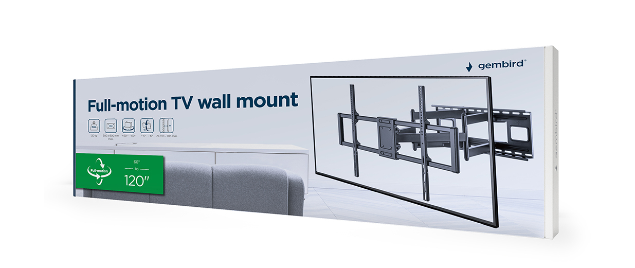 Gembird WM-120ST-01 Βάση Τηλεόρασης Τοίχου με Βραχίονα έως 120" - Image 2