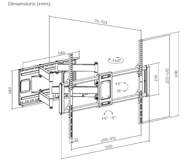 Gembird WM-120ST-01 Βάση Τηλεόρασης Τοίχου με Βραχίονα έως 120" - Image 4