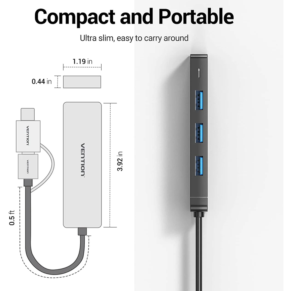 Vention USB 3.0 Hub 4 Θυρών με σύνδεση USB-C (CHTBB) - Image 4