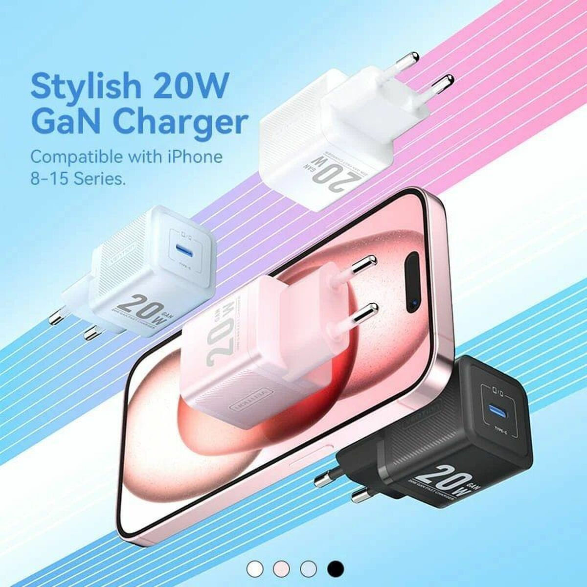 Vention Φορτιστής Χωρίς Καλώδιο GaN με Θύρα USB-C 20W Λευκός (FEPW0-EU) - Image 3