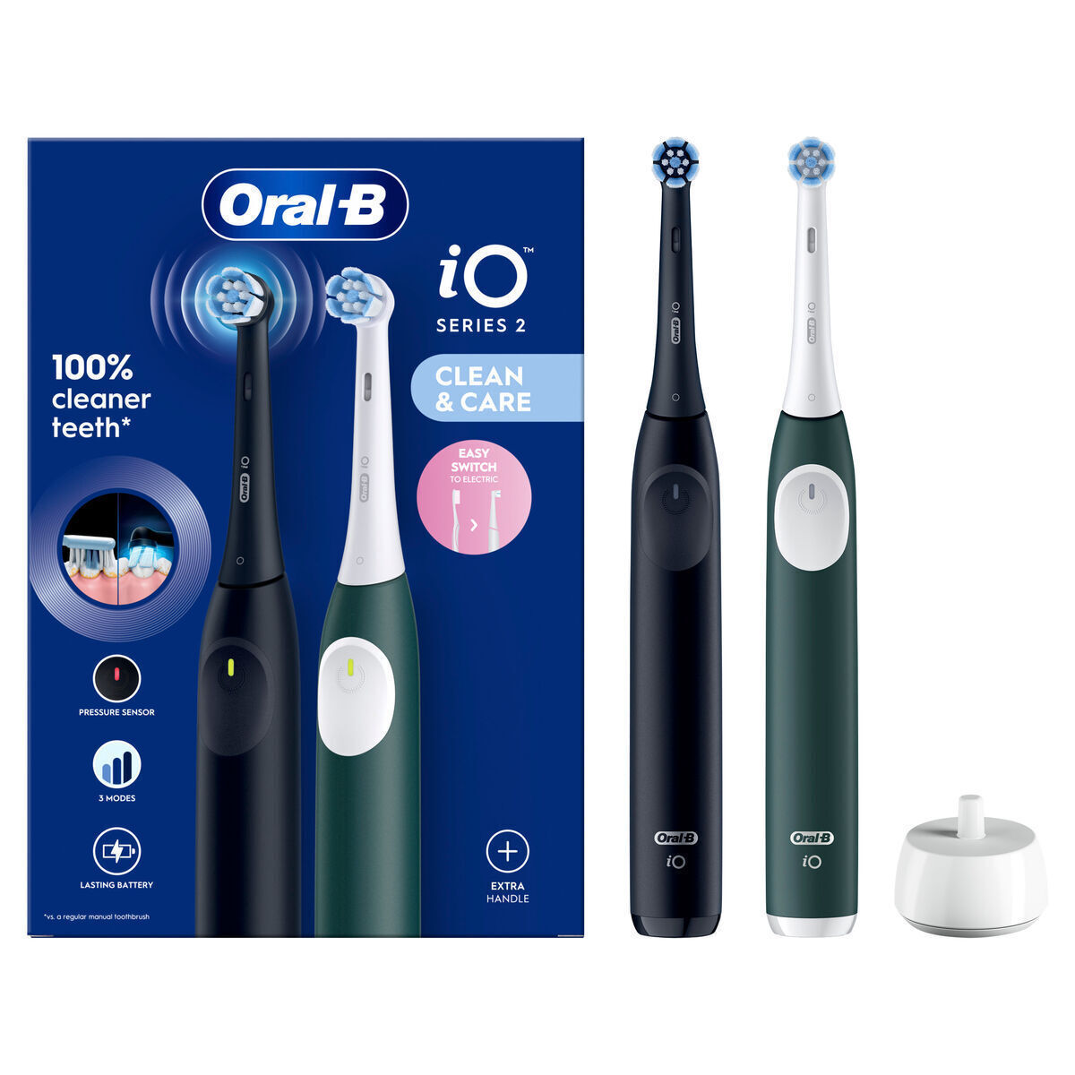 Oral-B iO Series 2 Ηλεκτρική Οδοντόβουρτσα με Αισθητήρα Πίεσης και Θήκη Ταξιδίου Night Black / Forest Green