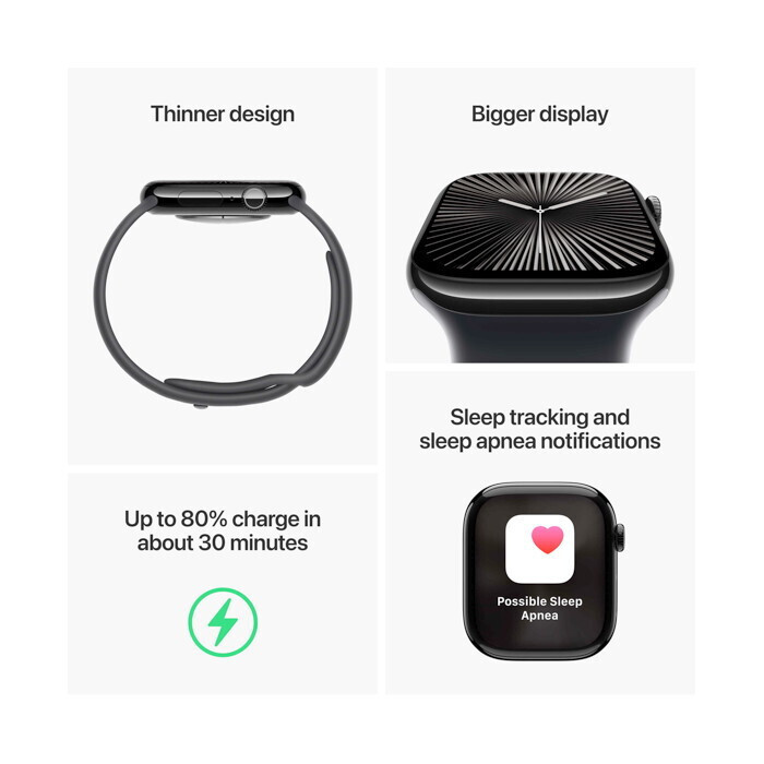 Apple Watch Series 10 Cellular Aluminium 46mm Αδιάβροχο με eSIM και Παλμογράφο (Sport Band Jet Black/Ink) - Image 3