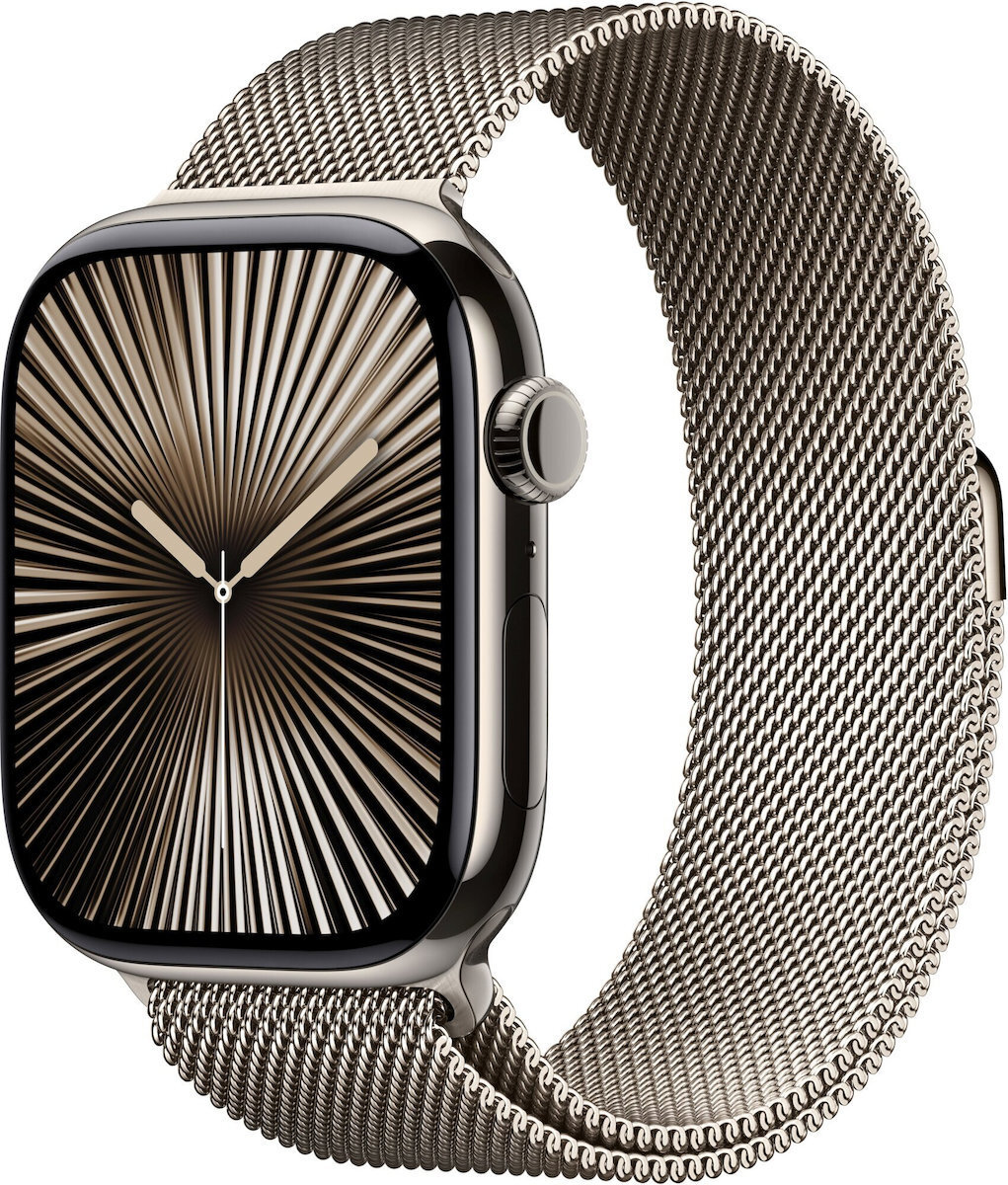 Apple Watch Series 10 Cellular Titanium 46mm Αδιάβροχο με eSIM και Παλμογράφο (Gold - Milanese Loop Natural S/M)
