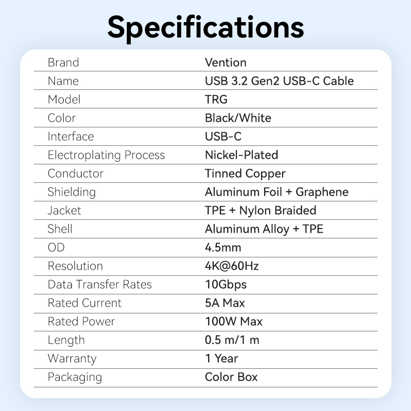 Vention It Cable Usb-c 3.2 Gen2 M-m 1.0m Braided Aluminum Black Trgbf - Image 3