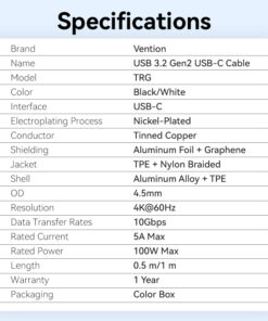 Alternative view of Vention It Cable Usb-c 3.2 Gen2 M-m 1.0m Braided Aluminum White Trgwf