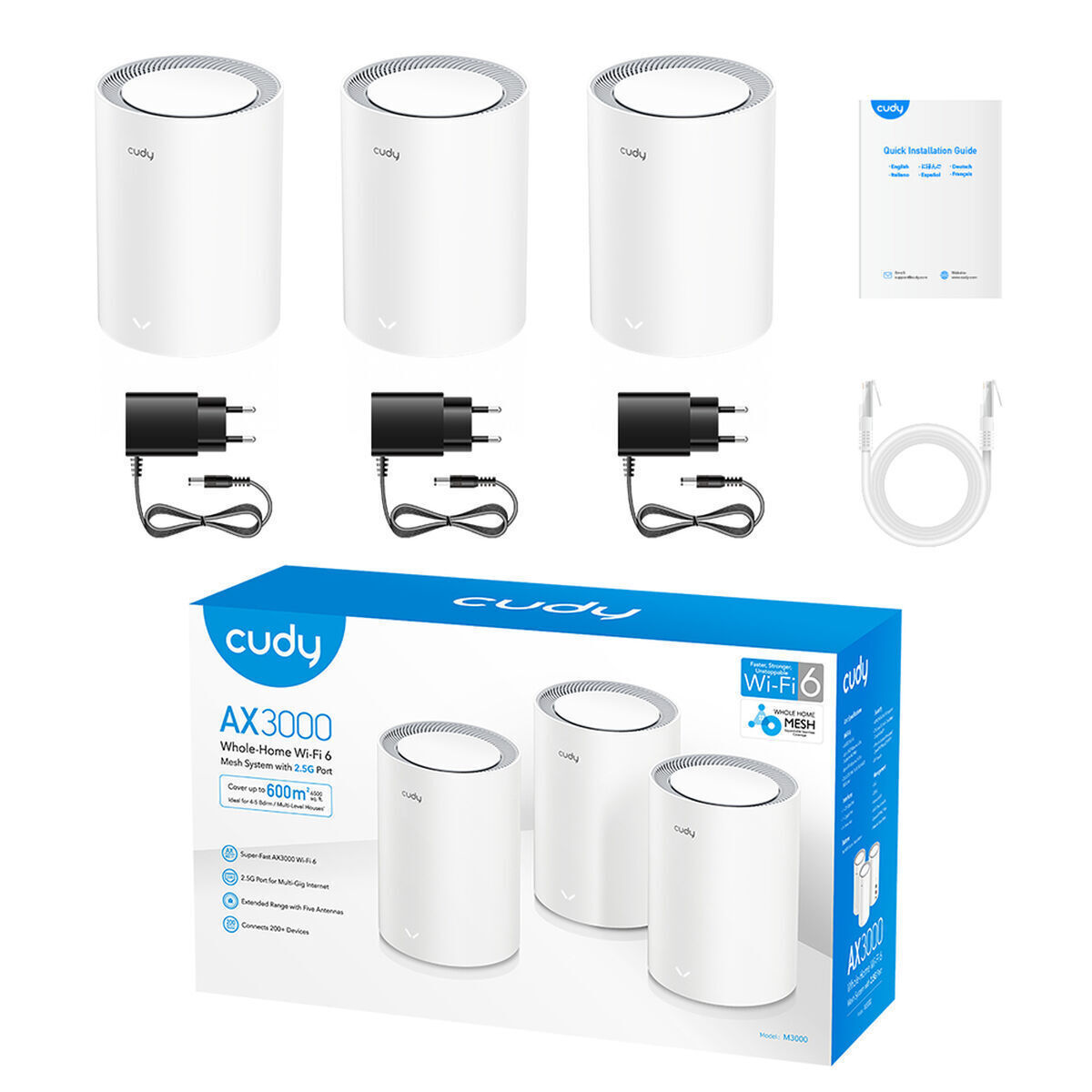 Cudy M3000 v2 WiFi Mesh Network Access Point Wi‑Fi 6 Dual Band (2.4 & 5GHz) σε Τριπλό Kit Λευκό - Image 4
