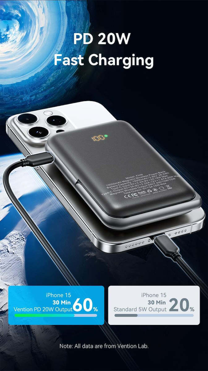 Vention FHNW0 MagSafe Power Bank 10000mAh 20W με Θύρα USB-C Power Delivery Λευκό - Image 7