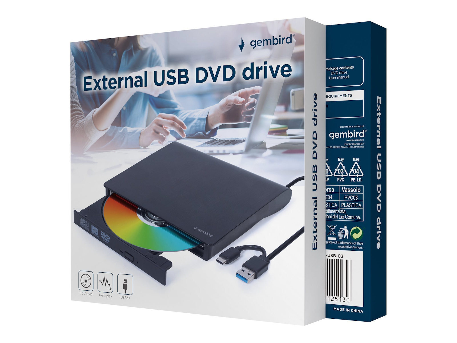 Gembird Εξωτερικός Οδηγός Εγγραφής/Ανάγνωσης DVD/CD για Laptop Μαύρο DVD-USB-03 - Image 3