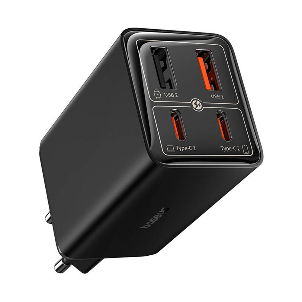 Baseus Φορτιστής Χωρίς Καλώδιο GaN με 2 Θύρες USB-A και 2 Θύρες USB-C 65W Power Delivery Μαύρος (P10162701113-00)