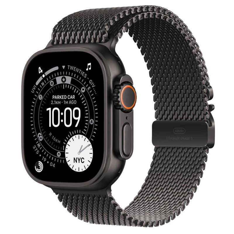Apple Watch Ultra 3 Titanium 49mm Αδιάβροχο με eSIM και Παλμογράφο (Black Titanium Case with Black Titanium Milanese Loop - Small)
