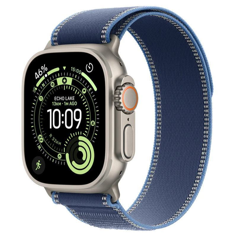 Apple Watch Ultra 3 Titanium 49mm Αδιάβροχο με eSIM και Παλμογράφο (Natural Titanium Case with Blue/Bright Blue Trail Loop - S/M)