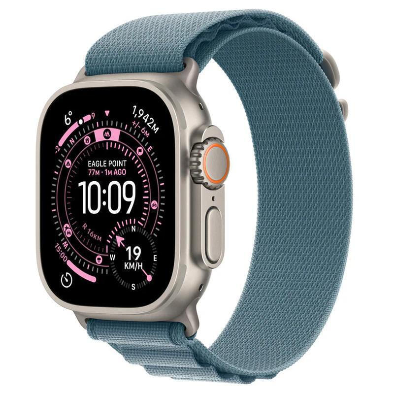 Apple Watch Ultra 3 Titanium 49mm Αδιάβροχο με eSIM και Παλμογράφο (Natural Titanium Case with Light Blue Alpine Loop - Large)