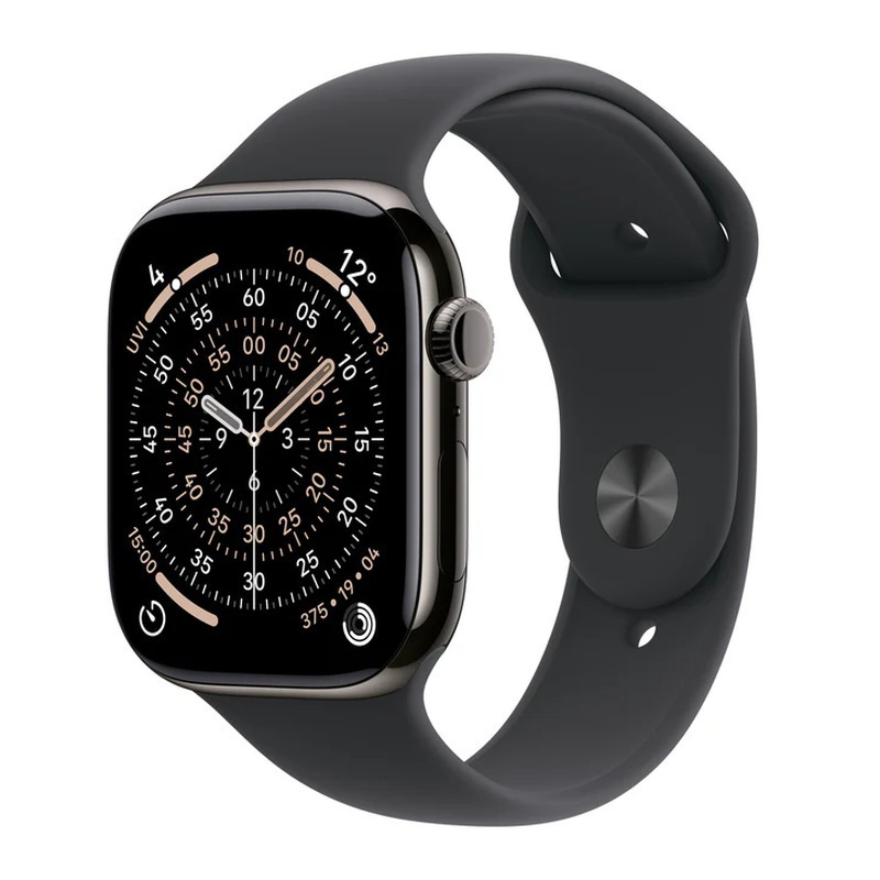 Apple Watch Series 11 Cellular Titanium 46mm Αδιάβροχο με eSIM και Παλμογράφο (Slate Titanium Case with Black Sport Band - S/M)