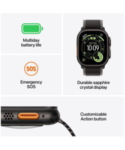Alternative view of Apple Watch Ultra 3 Titanium 49mm Αδιάβροχο με eSIM και Παλμογράφο (Black Titanium Case with Black/Charcoal Trail Loop - S/M)