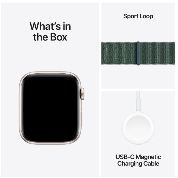 Apple Watch SE 2024 Aluminium 44mm Αδιάβροχο με Παλμογράφο (Starlight με Lake Green Sport Loop) - Image 4