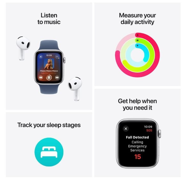 Apple Watch SE 2024 Aluminium 44mm Αδιάβροχο με Παλμογράφο (Starlight με Lake Green Sport Loop) - Image 5