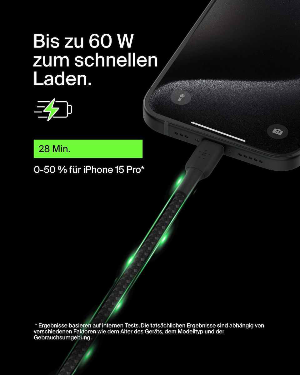Belkin Boost Charge Braided USB 2.0 Cable USB-C male - USB-C 60W Μαύρο 2m (CAB004bt2MBK) - Image 4