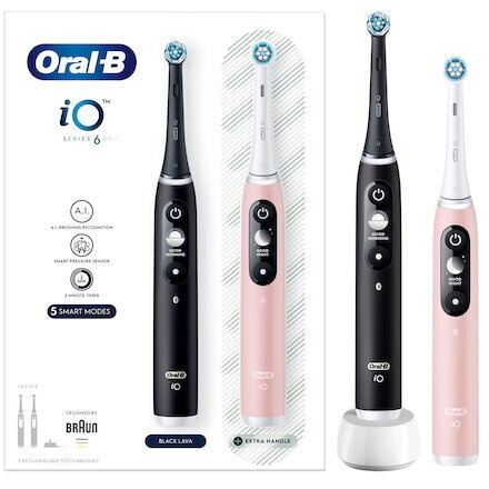 Oral-B iO Series 6 Ηλεκτρική Οδοντόβουρτσα με Χρονομετρητή, Αισθητήρα Πίεσης και Θήκη Ταξιδίου Duo Pack Black/Pink - Image 7