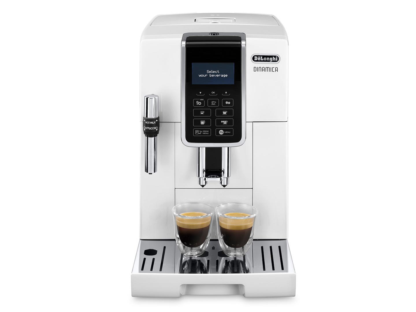 De'Longhi Dinamica Αυτόματη Μηχανή Espresso 1450W Πίεσης 15bar με Μύλο Άλεσης Λευκή
