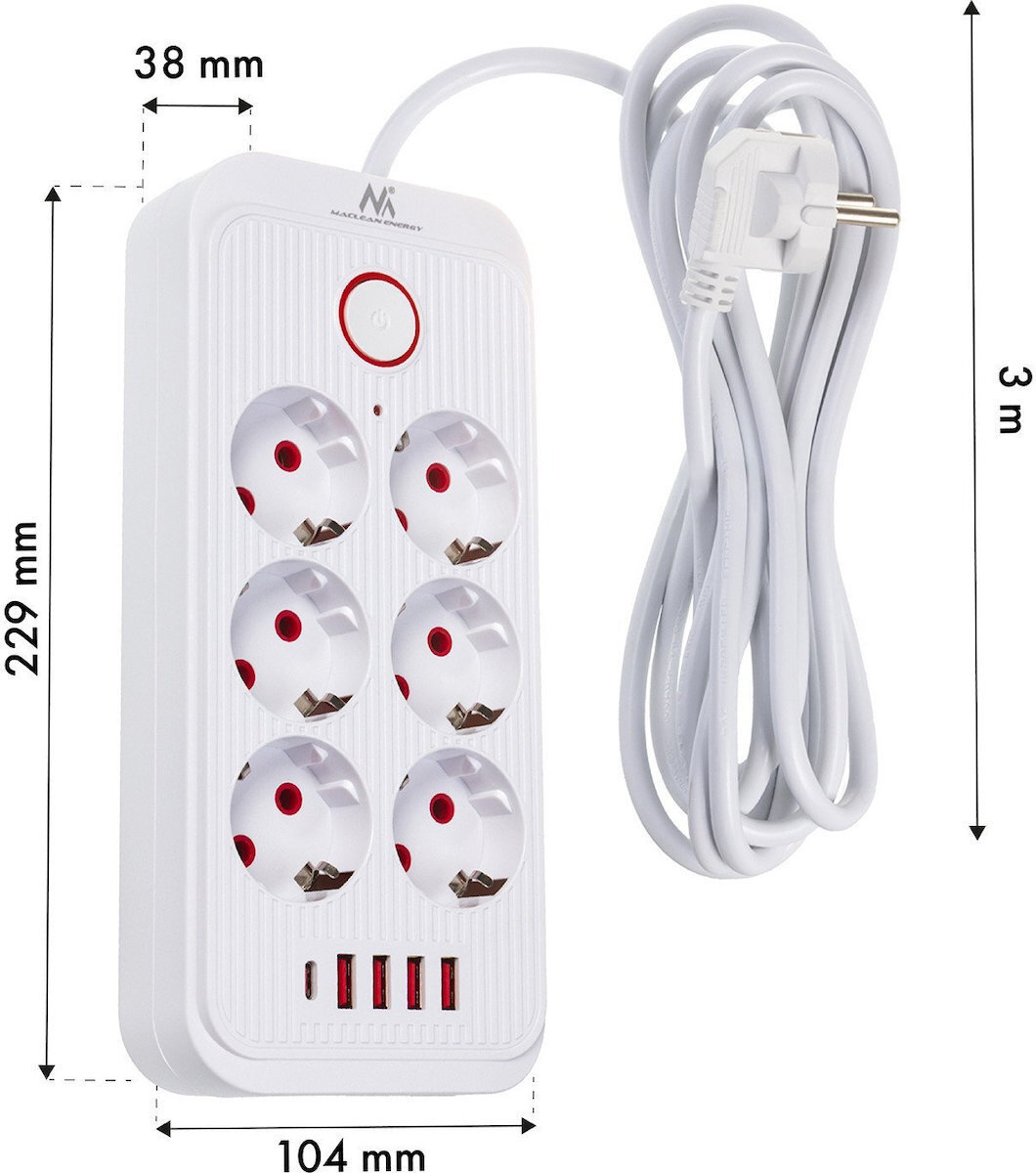 Maclean Energy Πολύπριζο 6 Θέσεων με Καλώδιο 3m MCE391 W - Image 7