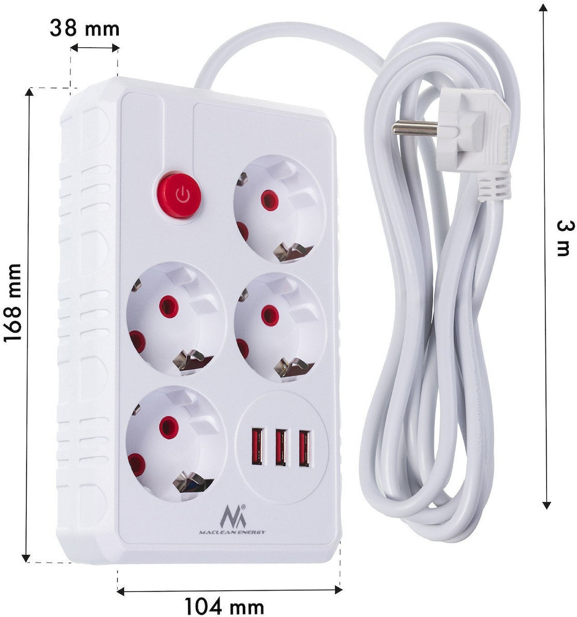 Maclean Energy Πολύπριζο 4 Θέσεων με Καλώδιο 3m MCE393 W - Image 7