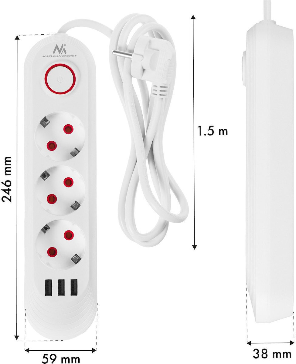 Maclean Energy Πολύπριζο 3 Θέσεων με Καλώδιο 1.5m MCE394 W - Image 8