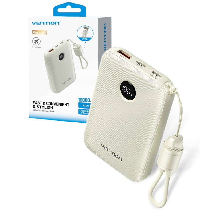Vention Power Bank 10000mAh 22.5W με Θύρα USB-A και Θύρα USB-C Μπεζ - Image 2