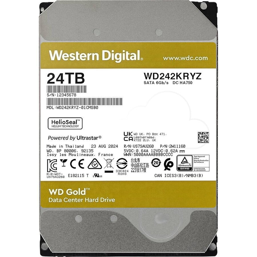 Western Digital Gold Enterprise Class 24TB HDD Σκληρός Δίσκος 3.5" SATA III 7200rpm με 512MB Cache για Server / Καταγραφικό WD242KRYZ - Image 6