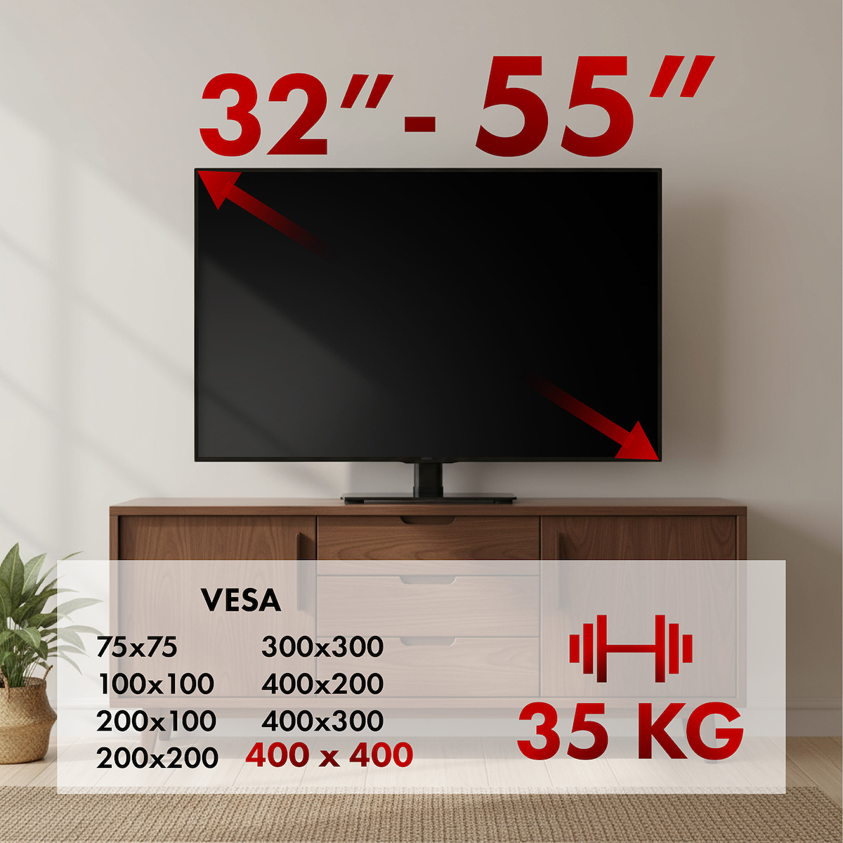 Maclean Energy MC-132 Βάση Τηλεόρασης Τοίχου έως 55" και 35kg - Image 5