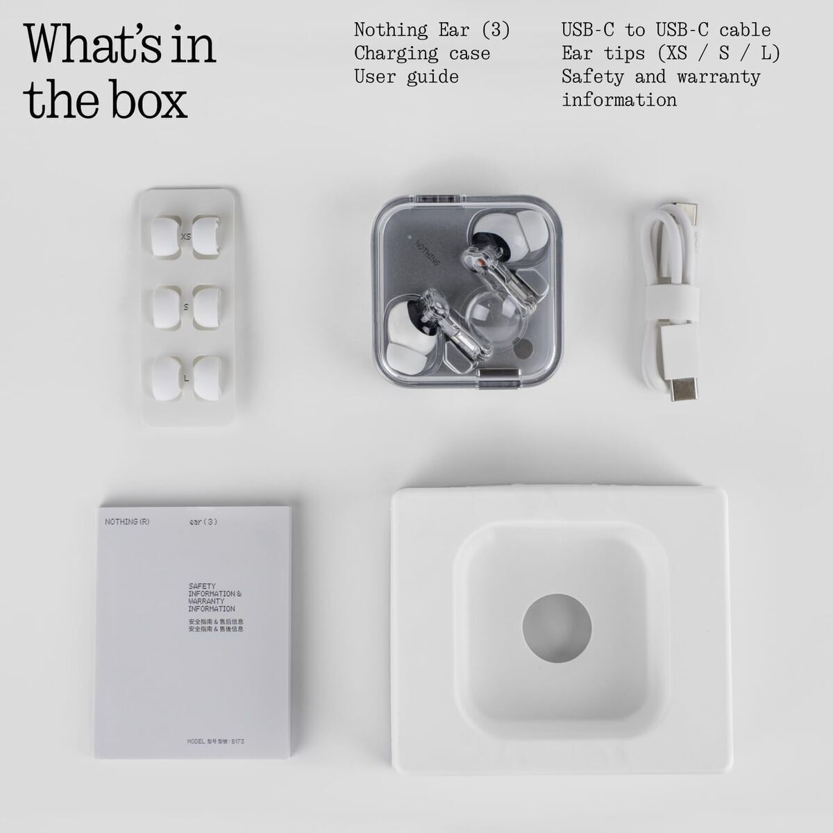 Nothing ear (3) In-ear Bluetooth Handsfree Ακουστικά με Αντοχή στον Ιδρώτα και Θήκη Φόρτισης Μαύρα - Image 4