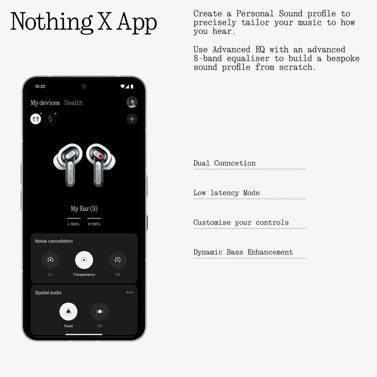 Nothing ear (3) In-ear Bluetooth Handsfree Ακουστικά με Αντοχή στον Ιδρώτα και Θήκη Φόρτισης Μαύρα - Image 5